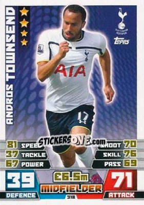 Sticker Andros Townsend - English Premier League 2014-2015. Match Attax n. 318 - Topps