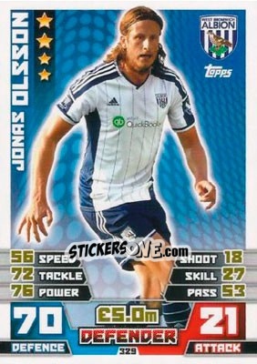 Sticker Jonas Olsson - English Premier League 2014-2015. Match Attax n. 329 - Topps