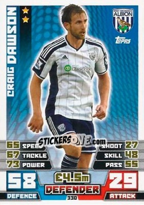 Sticker Craig Dawson - English Premier League 2014-2015. Match Attax n. 330 - Topps