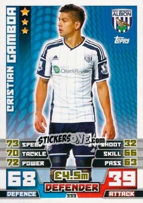 Sticker Cristian Gamboa - English Premier League 2014-2015. Match Attax n. 333 - Topps