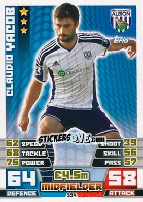 Sticker Claudio Yacob - English Premier League 2014-2015. Match Attax n. 334 - Topps