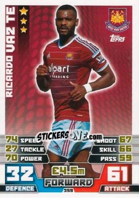 Figurina Ricardo Vaz Tê - English Premier League 2014-2015. Match Attax n. 359 - Topps
