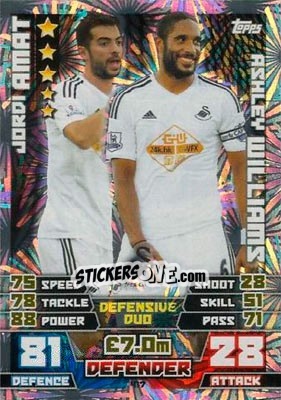 Sticker Jordi Amat / Ashley Williams - English Premier League 2014-2015. Match Attax n. 417 - Topps