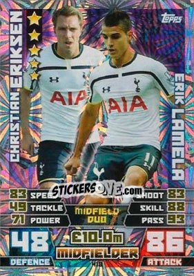 Sticker Christian Eriksen / Erik Lamela - English Premier League 2014-2015. Match Attax n. 418 - Topps