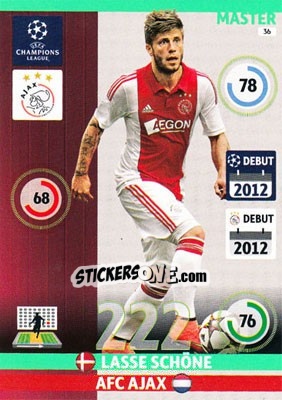 Sticker Lasse Schöne - UEFA Champions League 2014-2015. Adrenalyn XL n. 36 - Panini