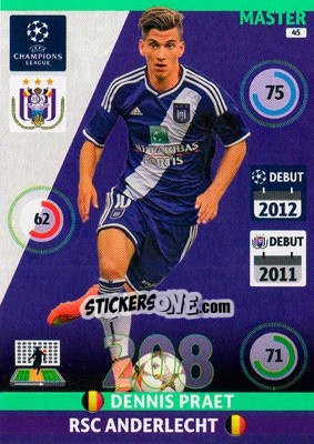 Sticker Dennis Praet - UEFA Champions League 2014-2015. Adrenalyn XL n. 45 - Panini