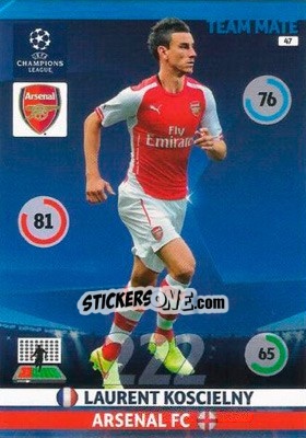 Sticker Laurent Koscielny - UEFA Champions League 2014-2015. Adrenalyn XL - Panini