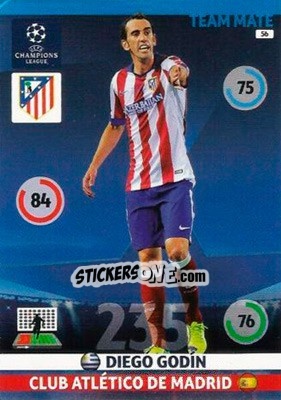 Sticker Diego Godín - UEFA Champions League 2014-2015. Adrenalyn XL n. 56 - Panini