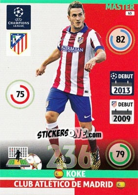 Sticker Koke - UEFA Champions League 2014-2015. Adrenalyn XL - Panini