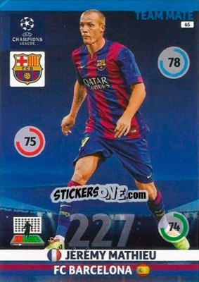 Sticker Jérémy Mathieu - UEFA Champions League 2014-2015. Adrenalyn XL n. 65 - Panini