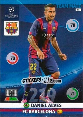 Sticker Dani Alves - UEFA Champions League 2014-2015. Adrenalyn XL n. 66 - Panini
