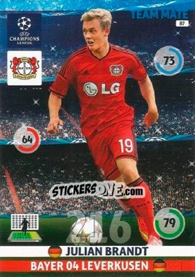 Sticker Julian Brandt - UEFA Champions League 2014-2015. Adrenalyn XL n. 87 - Panini