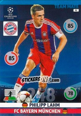 Sticker Philipp Lahm - UEFA Champions League 2014-2015. Adrenalyn XL n. 92 - Panini