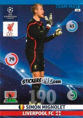 Sticker Simon Mignolet - UEFA Champions League 2014-2015. Adrenalyn XL n. 154 - Panini