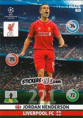 Sticker Jordan Henderson - UEFA Champions League 2014-2015. Adrenalyn XL n. 157 - Panini