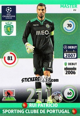 Sticker Rui Patrício - UEFA Champions League 2014-2015. Adrenalyn XL n. 252 - Panini