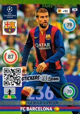 Sticker Gerard Piqué - UEFA Champions League 2014-2015. Adrenalyn XL n. 258 - Panini