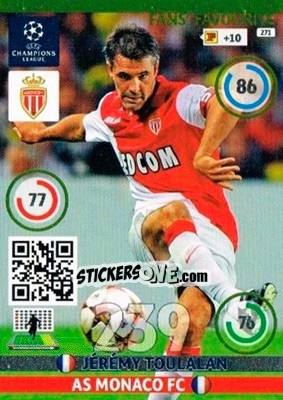 Sticker Jérémy Toulalan - UEFA Champions League 2014-2015. Adrenalyn XL n. 271 - Panini