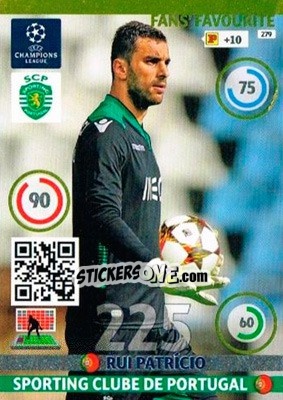 Sticker Rui Patrício - UEFA Champions League 2014-2015. Adrenalyn XL n. 279 - Panini