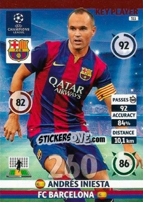 Sticker Andrés Iniesta - UEFA Champions League 2014-2015. Adrenalyn XL n. 311 - Panini