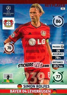 Sticker Simon Rolfes - UEFA Champions League 2014-2015. Adrenalyn XL n. 312 - Panini