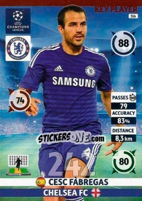 Sticker Cesc Fàbregas - UEFA Champions League 2014-2015. Adrenalyn XL n. 316 - Panini