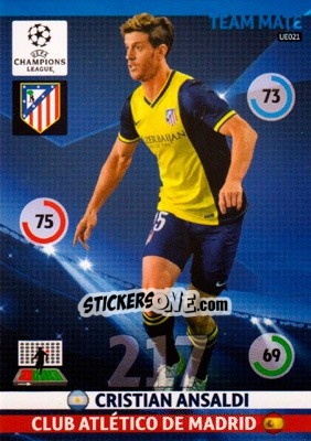 Sticker Cristian Ansaldi - UEFA Champions League 2014-2015. Adrenalyn XL n. UE021 - Panini