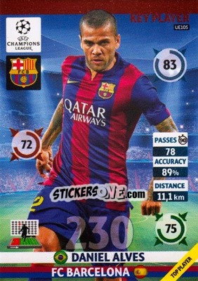 Sticker Dani Alves - UEFA Champions League 2014-2015. Adrenalyn XL n. UE105 - Panini