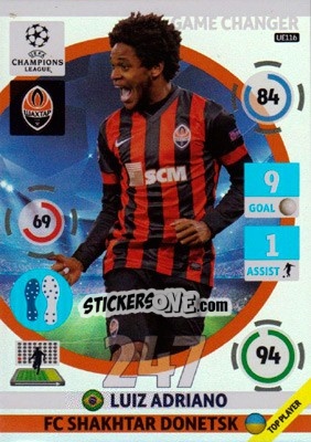 Figurina Luiz Adriano - UEFA Champions League 2014-2015. Adrenalyn XL - Panini