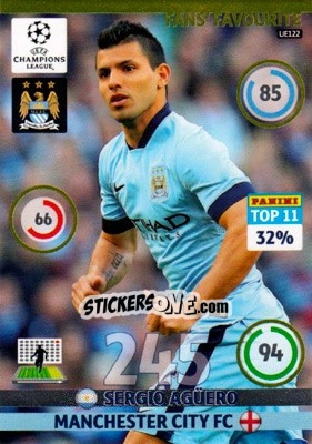 Figurina Sergio Agüero - UEFA Champions League 2014-2015. Adrenalyn XL - Panini