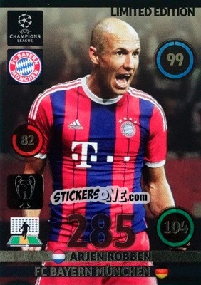Sticker Arjen Robben - UEFA Champions League 2014-2015. Adrenalyn XL n. LE-AR - Panini