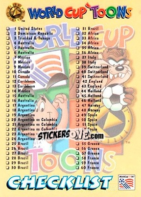 Sticker Checklist - FIFA World Cup USA 1994. Looney Tunes n. 73 - Upper Deck