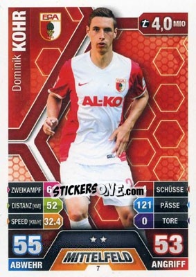 Sticker Dominik Kohr - German Fussball Bundesliga 2014-2015. Match Attax n. 7 - Topps