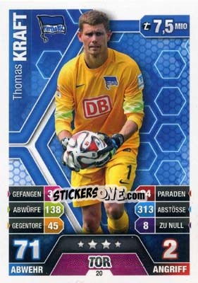 Sticker Thomas Kraft - German Fussball Bundesliga 2014-2015. Match Attax - Topps