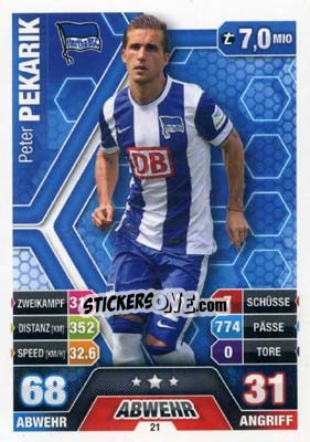 Sticker Peter Pekarík - German Fussball Bundesliga 2014-2015. Match Attax n. 21 - Topps