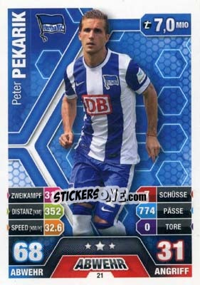 Sticker Peter Pekarík - German Fussball Bundesliga 2014-2015. Match Attax - Topps