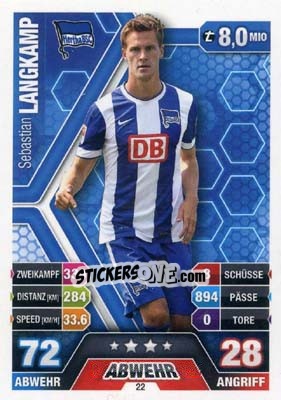Sticker Sebastian Langkamp - German Fussball Bundesliga 2014-2015. Match Attax - Topps