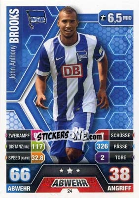 Sticker John Anthony Brooks - German Fussball Bundesliga 2014-2015. Match Attax - Topps