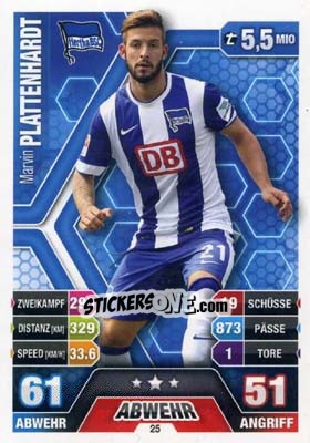 Sticker Marvin Plattenhardt - German Fussball Bundesliga 2014-2015. Match Attax n. 25 - Topps