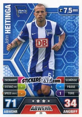 Sticker John Heitinga - German Fussball Bundesliga 2014-2015. Match Attax - Topps
