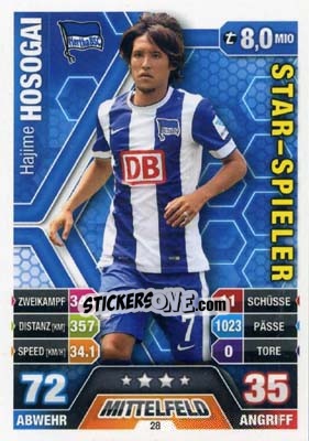 Sticker Hajime Hosogai - German Fussball Bundesliga 2014-2015. Match Attax n. 28 - Topps
