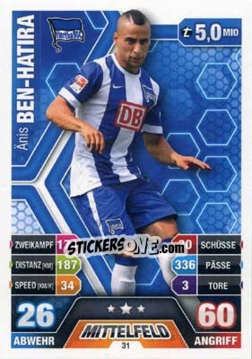 Sticker Änis Ben-Hatira - German Fussball Bundesliga 2014-2015. Match Attax n. 31 - Topps