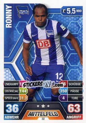 Sticker Ronny - German Fussball Bundesliga 2014-2015. Match Attax n. 32 - Topps
