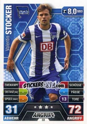 Sticker Valentin Stocker - German Fussball Bundesliga 2014-2015. Match Attax - Topps