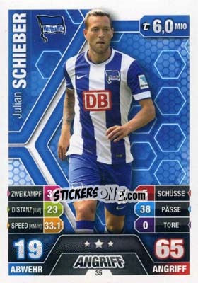 Sticker Julian Schieber - German Fussball Bundesliga 2014-2015. Match Attax n. 35 - Topps