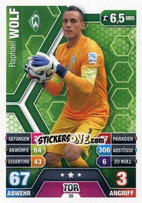 Sticker Raphael Wolf - German Fussball Bundesliga 2014-2015. Match Attax - Topps