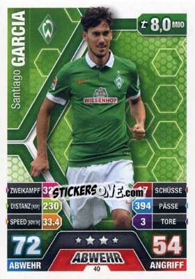 Sticker Santiago Garcia - German Fussball Bundesliga 2014-2015. Match Attax - Topps
