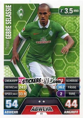 Cromo Theodor Gebre Selassie - German Fussball Bundesliga 2014-2015. Match Attax - Topps