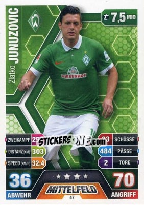 Sticker Zlatko Junuzovic - German Fussball Bundesliga 2014-2015. Match Attax - Topps