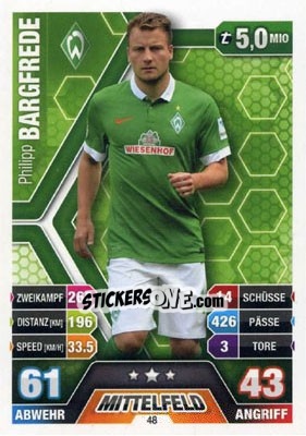 Cromo Philipp Bargfrede - German Fussball Bundesliga 2014-2015. Match Attax - Topps